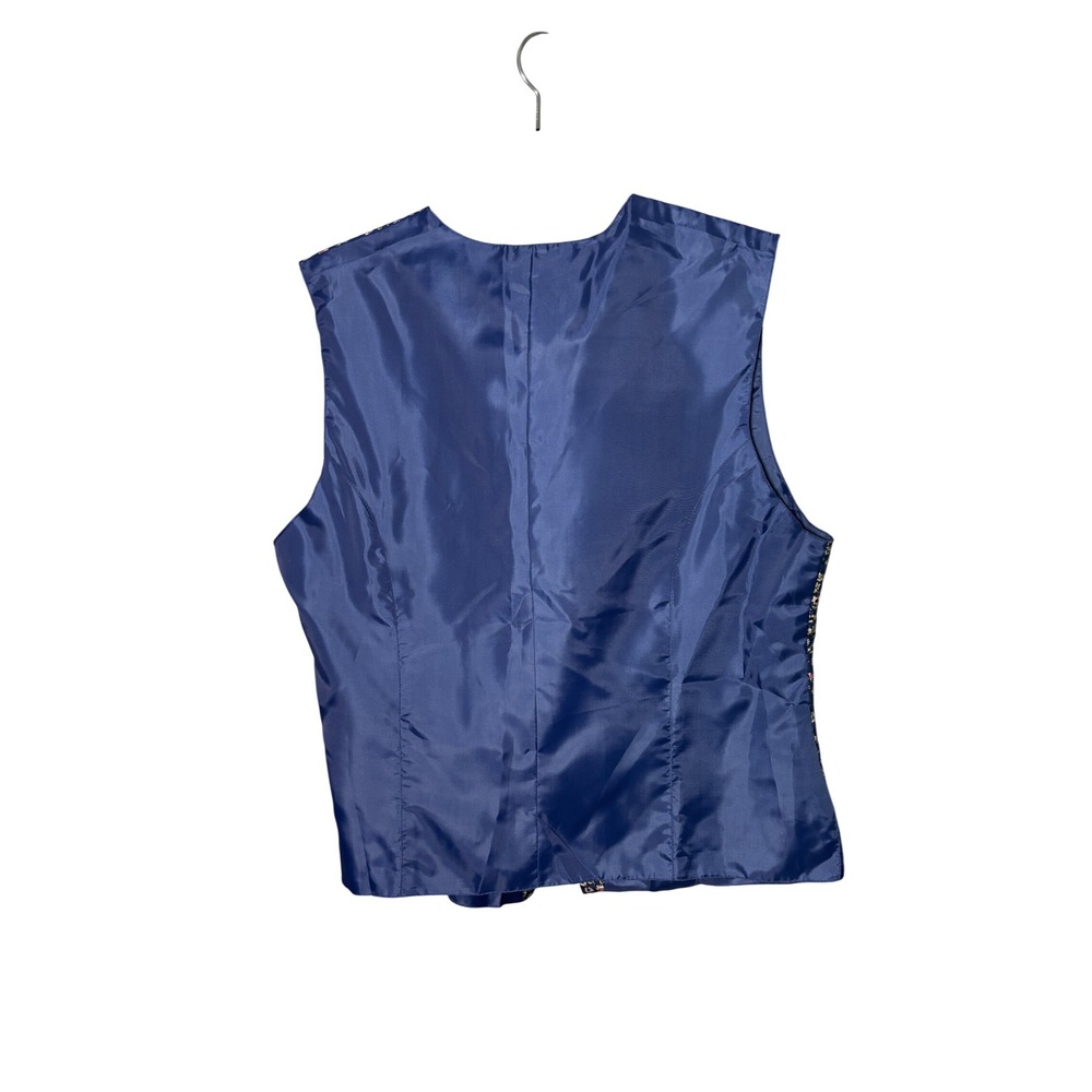 One Resource Womens Silk Vest L Blue Floral Button Front Cottagecore Vintage - Picture 2 of 6